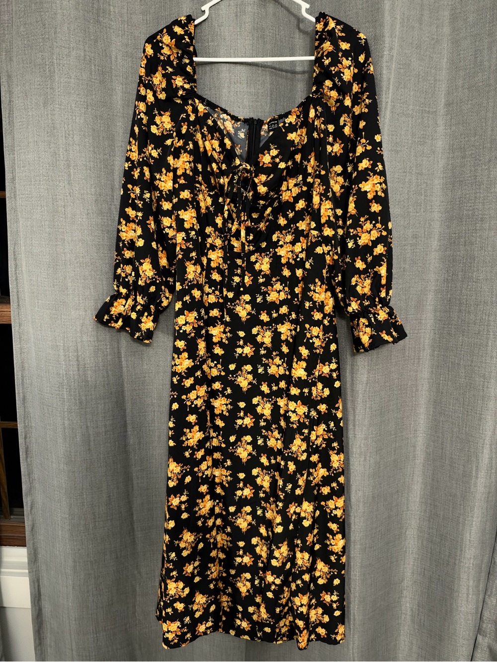 SHEIN Black Midi Dress with Yellow Floral Print